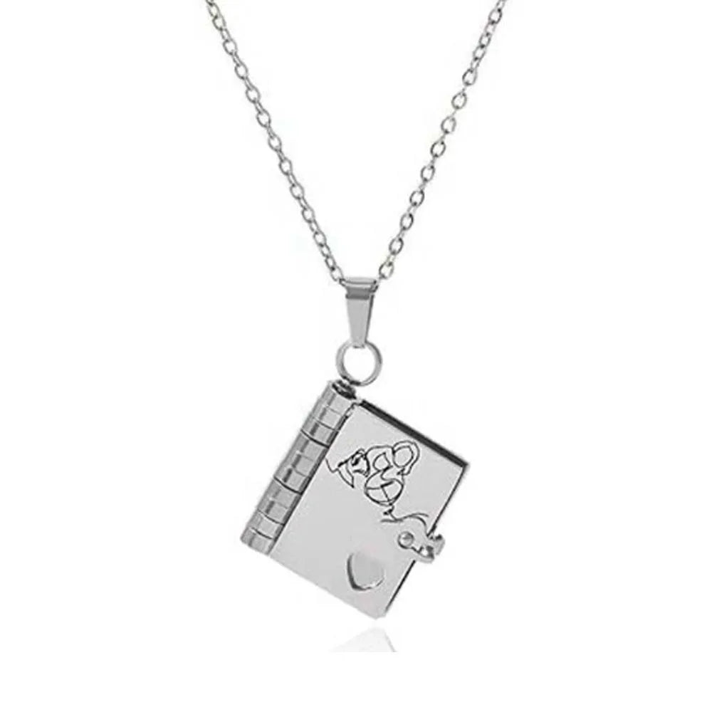 Openable Daughter Book Necklace Stainless Steel Gold Color Message Mini Book Pendant Necklace with Pages of Engraved Information