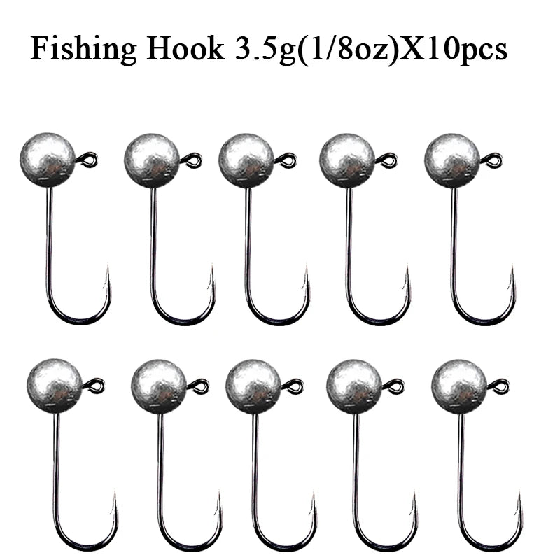 10pcs/lot Jig Head Fishing Hook 1g 2g 3.5g 5g 7g 10g Round Ball Jig Head Fishhook Soft Worm Fishing Accessories