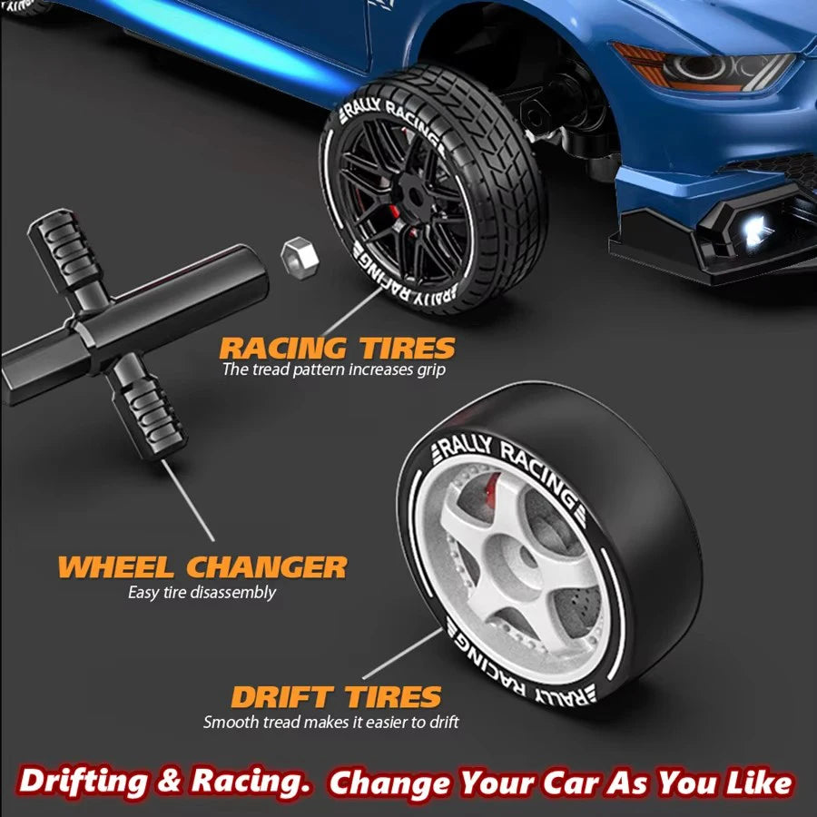 1:24 High Speed RC Drift Vehicle Cars Mustang 4WD Remote Control Racing Car Gift Competition Race Car Boys Toy Replaceable Tire