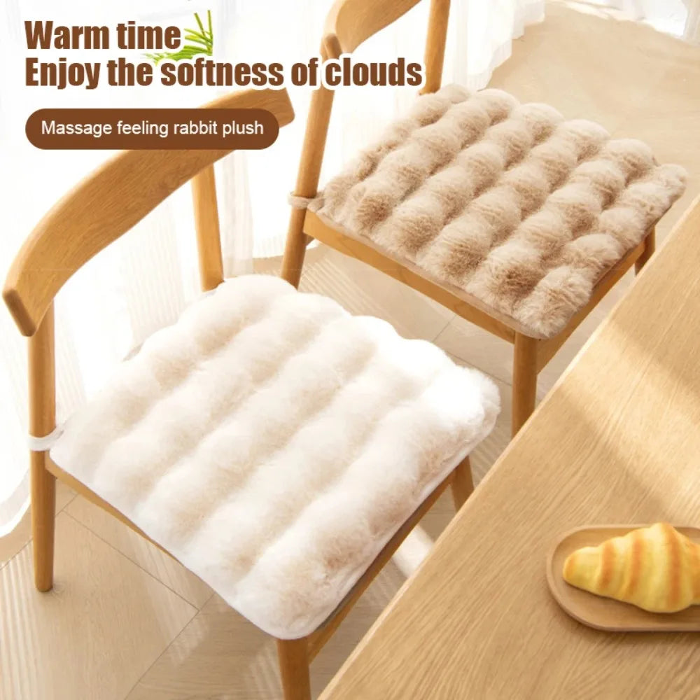 Warm Rabbit Plush Plush Chair Seat Non Slip Thickened Winter Chair Pads Square Chair Seat Pads Home