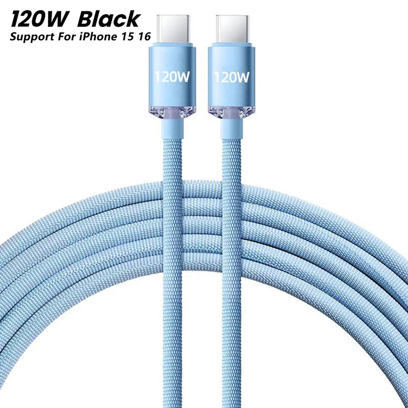 NNBILI 120W USB C Cable Super PD Fast Charger Type C To C Cable For iPhone 15 16 Samsung Xiaomi Huawei Fast Charging Data Cord