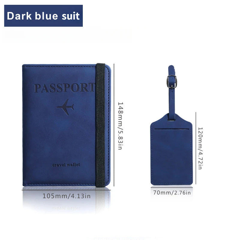 Anti-theft RFID Protection PU Leather Passport Holder Multifunctional Document Travel Wallet with Luggage Tag and Boarding Pass