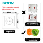 SRAN EU RU Wall Electrical Socket 16A 220V 82*82mm Tempered Glass Power Outlet Home Improvement White/Black
