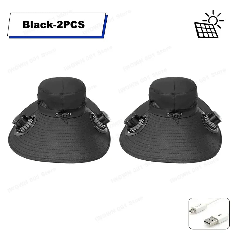 Multifunction Double Fan Solar Hat UV Protection Breathable Fisherman Cap Summer Outdoor Rechargeable Sun Fan Gift for Father