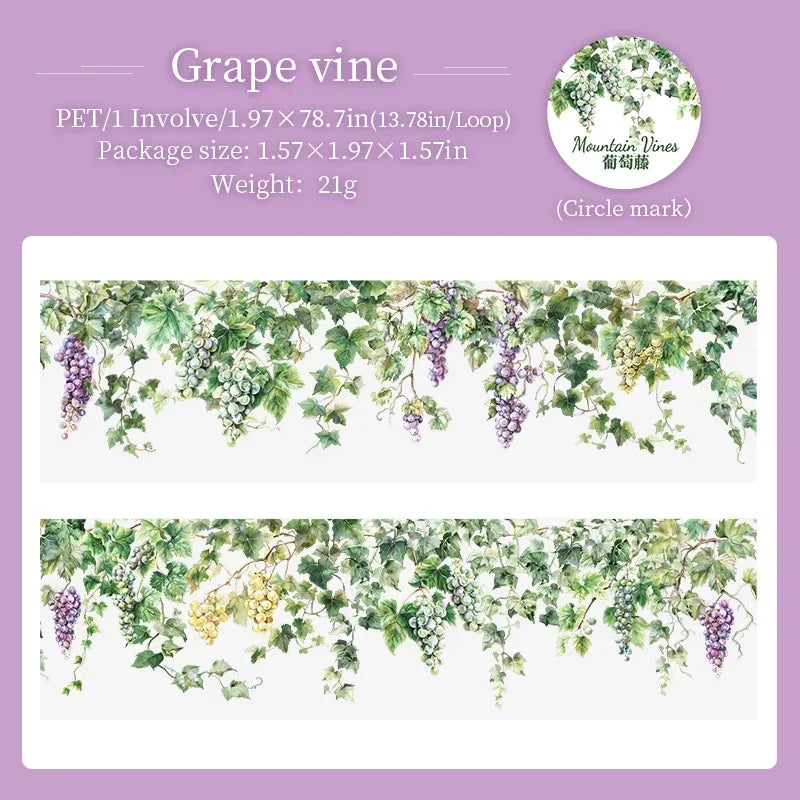 JIANWU 50mm*200cm Mountain Vines Series Vintage Plant Flower Landscaping Material Collage PET Tape Creative Journal Stationery