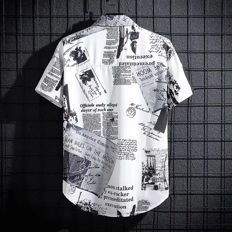 Summer short sleeved shirt men's thin style graffiti printed Hong Kong style trendy clothing beach floral loose half sleeved shi