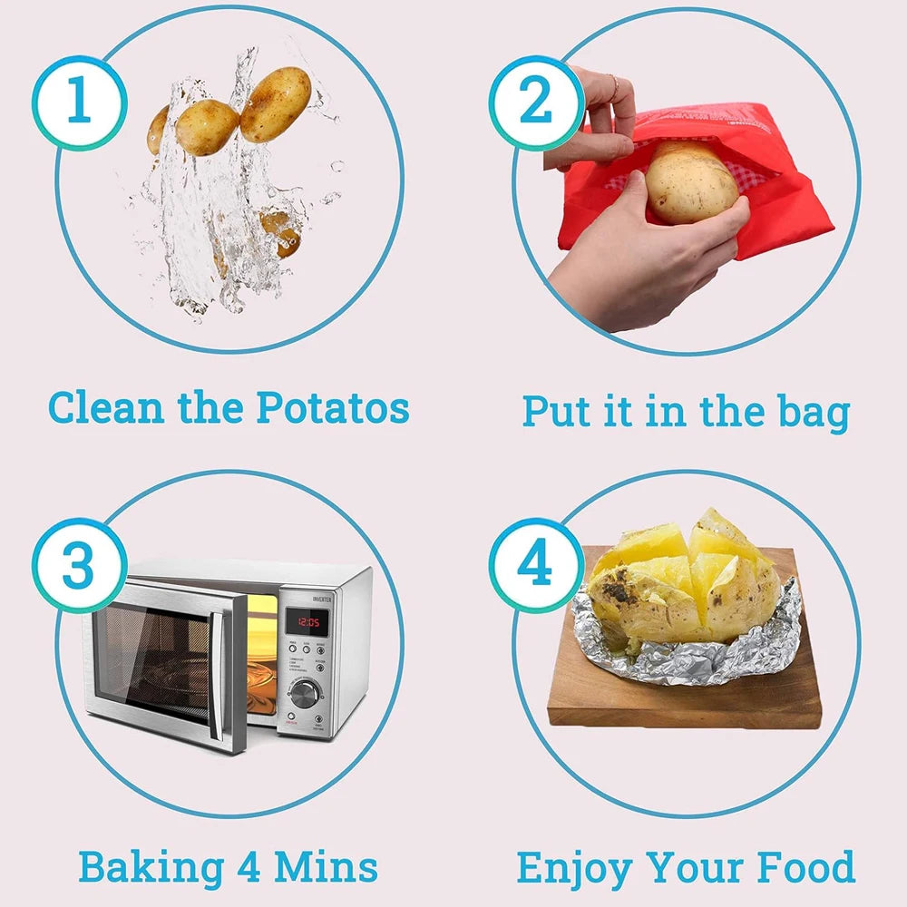 1/4PCS Reusable Express Microwave Potato Bag Saving Time Baking Fabric 4 Minutes Pouch Bag for Any Type of Potatoes Express Bake
