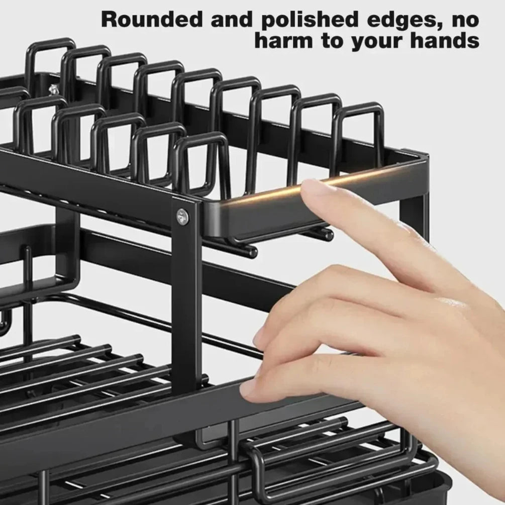 Bowl Rack - 2 Tier Dish Drainer Storage Adjustable Space Saving Kitchen Utensil Organizer for Plates Cups Cutlery