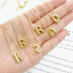 Golden Color Stainless Steel Initial Necklace for Women Girls Chunky Bubble Letter Pendant Necklaces Trendy Collar Jewelry Gift
