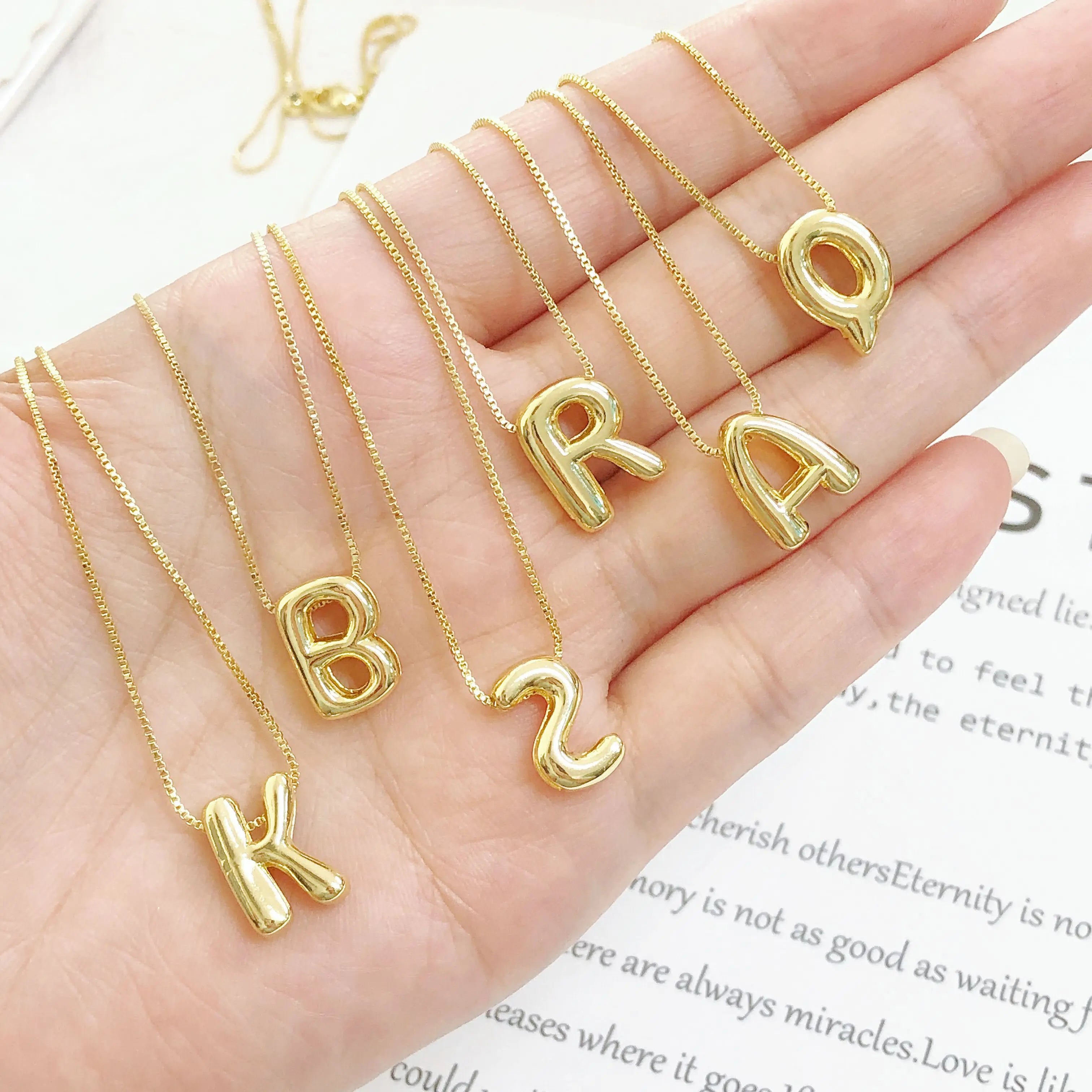 Golden Color Stainless Steel Initial Necklace for Women Girls Chunky Bubble Letter Pendant Necklaces Trendy Collar Jewelry Gift