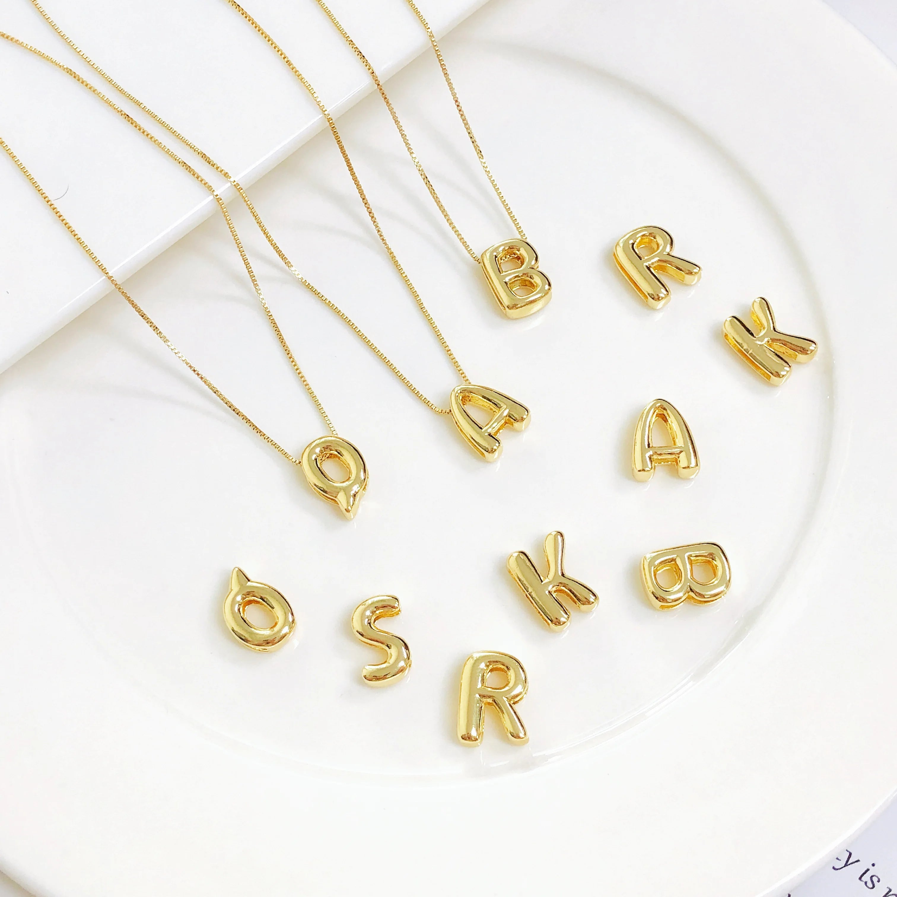 Golden Color Stainless Steel Initial Necklace for Women Girls Chunky Bubble Letter Pendant Necklaces Trendy Collar Jewelry Gift