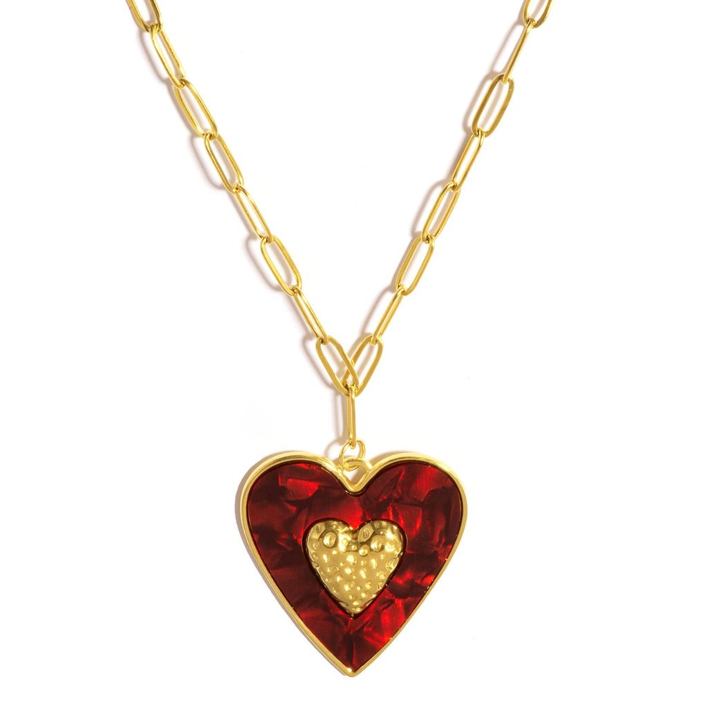 Big Bohemian Heart Pendant - 18K Gold Plated Stainless steel Statement Necklace, Bold Personality Jewelry for Women