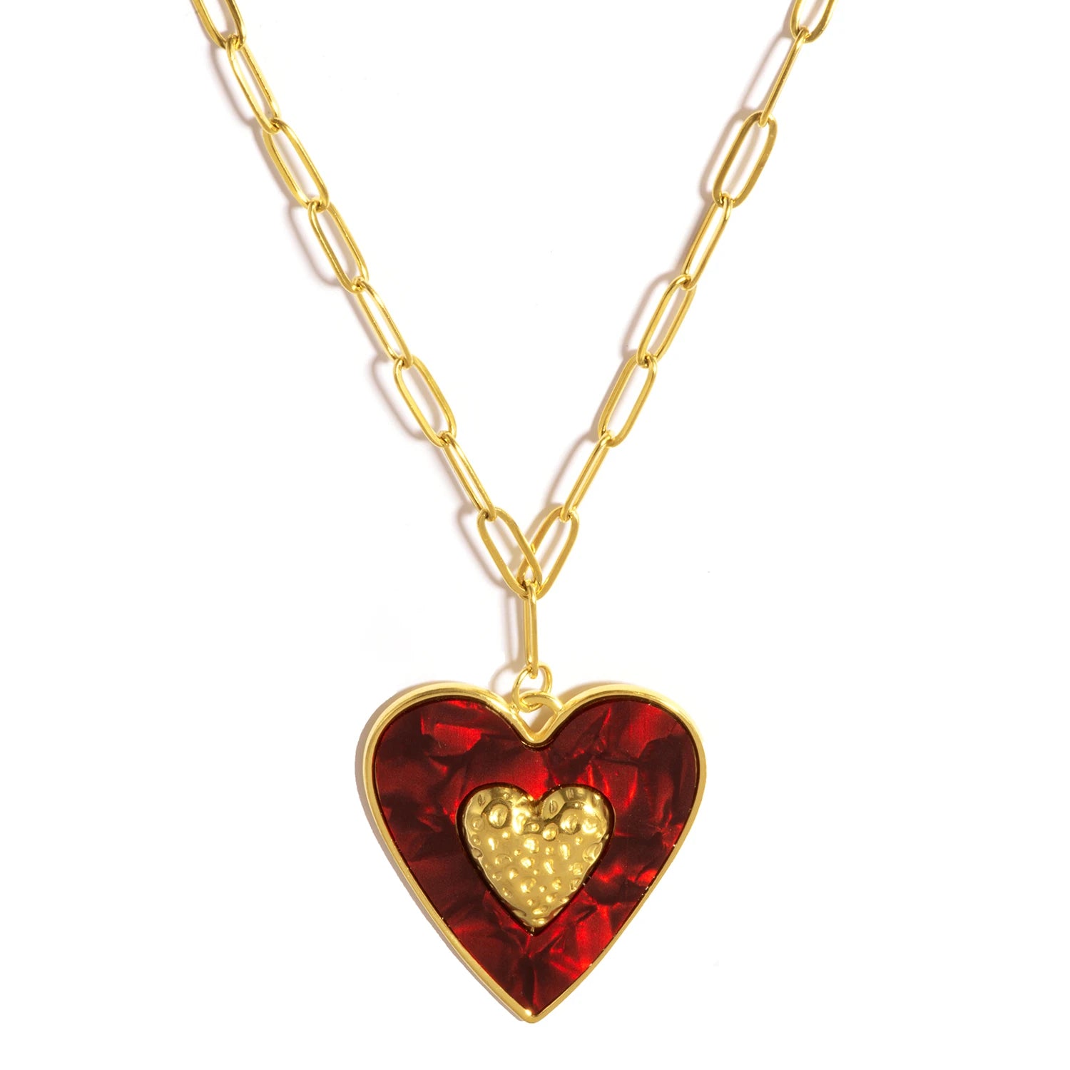 Big Bohemian Heart Pendant - 18K Gold Plated Stainless steel Statement Necklace, Bold Personality Jewelry for Women