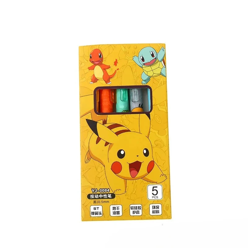 5pcs Pikachu Gel Pen Set Pokemon Ballpoint Pen Cartoon Printing Writing Pen Students Stationery Office Supplies for Kids Gift