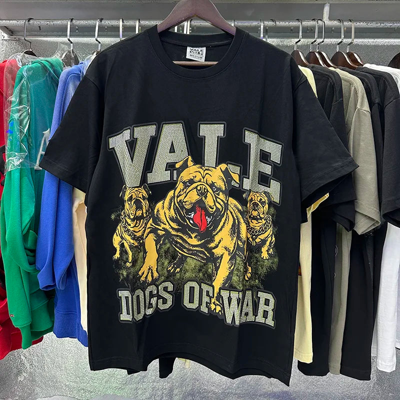 Men Women Hip Hop VALE Dog Of War Bing Short Sleeve T-Shirt Best Quality Cotton Flash Diamond Valley T Shirt Oversized Tee