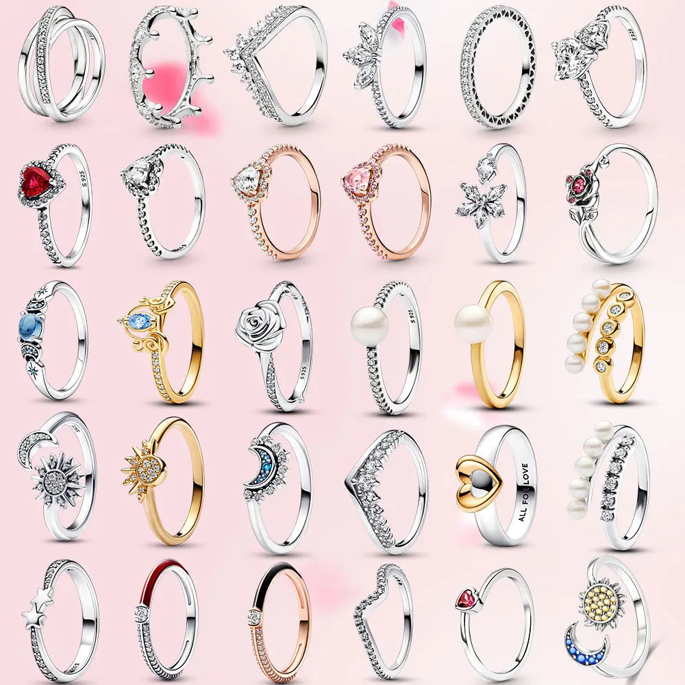 Hot Selling Original Rings Red Pink Heart Zircon Ring Size 6 7 8 9 Wedding Fashion High Jewelry Gifts for Women