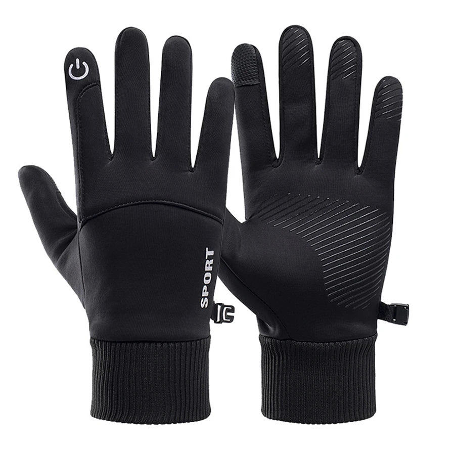 Black Sports Gloves Winter Warm Full Fingers Waterproof Cycling Outdoor Running Motorcycle Ski Touch Screen Fleece Gloves
