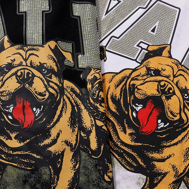 Men Women Hip Hop VALE Dog Of War Bing Short Sleeve T-Shirt Best Quality Cotton Flash Diamond Valley T Shirt Oversized Tee