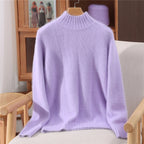 Pullover Warm Soft Sweater Casual Loose Women's Mock Neck Autumn Winter Long sleeves 100% Mink Cashmere Exquisite Clothing Tops