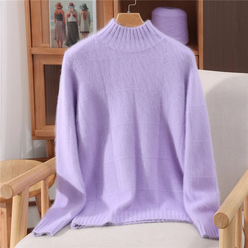 Pullover Warm Soft Sweater Casual Loose Women's Mock Neck Autumn Winter Long sleeves 100% Mink Cashmere Exquisite Clothing Tops