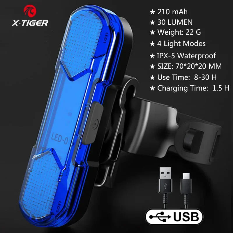 X-TIGER Bicycle Rear Light Waterproof MTB Bicycle Light USB Charge LED Bicycle Taillight Flash Tail Safety Bike Warning Light