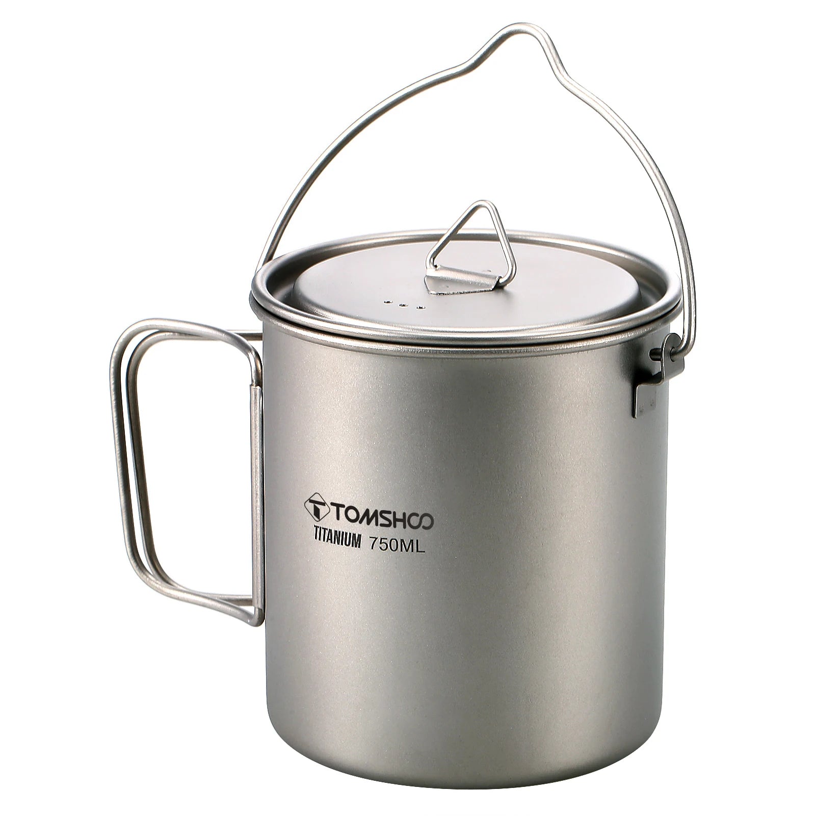 TOMSHOO Ultralight 750ml Titanium Pot Portable Titanium Water Mug Cup with Lid and Foldable Handle Outdoor Camping Cooking