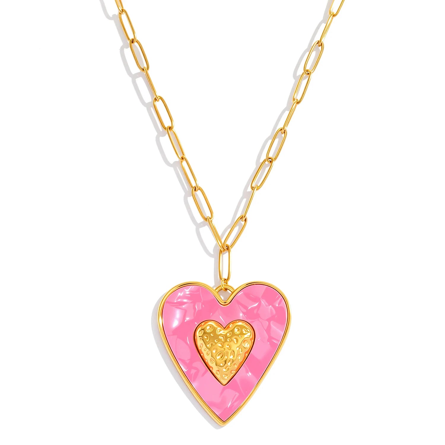 Big Bohemian Heart Pendant - 18K Gold Plated Stainless steel Statement Necklace, Bold Personality Jewelry for Women