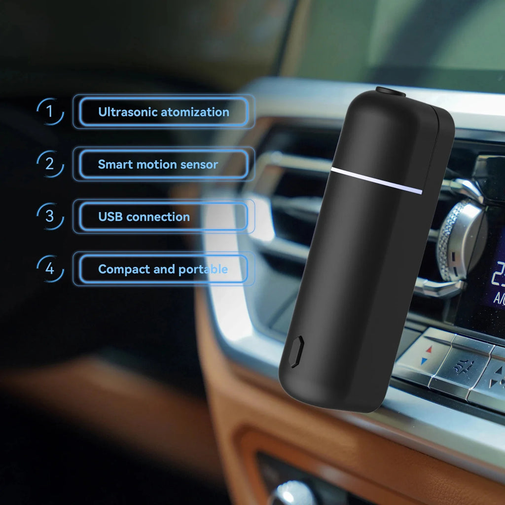 Car Aroma Diffuser Mini USB Rechargeable Scent Machine Fragrance Oil Car Air Freshener Essential Oil Diffuser Vent Clip