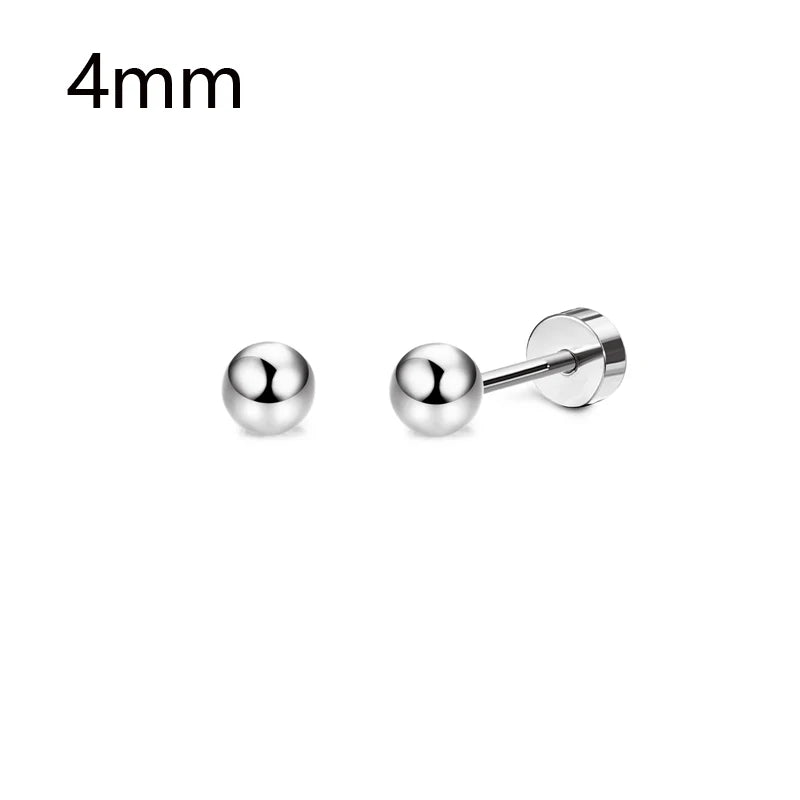 1-6 Pairs 18G Stainless Steel Small Tiny Cubic Zirconia Ball Screw Back Cartilage Helix Piercing Stud Earrings for Women Men
