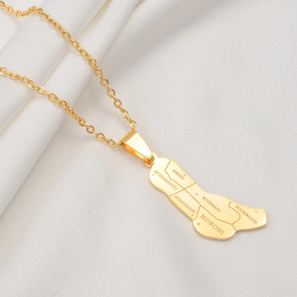 Anniyo Comores Map With City Name Necklaces for Women Comoros Jewelry Grand Comore Island @365221