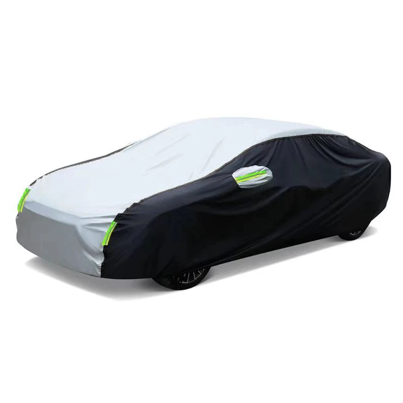 Car Exterior Double Color Cover Sunshade Dustproof Protection with Reflective Strips Universal for Hatchback Sedan SUV