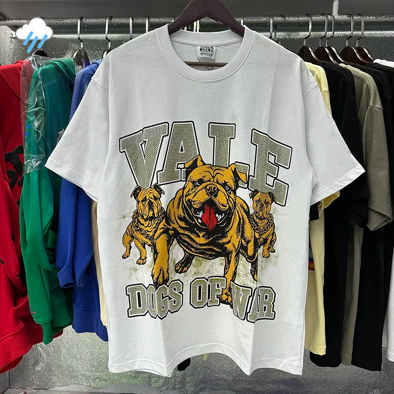 Men Women Hip Hop VALE Dog Of War Bing Short Sleeve T-Shirt Best Quality Cotton Flash Diamond Valley T Shirt Oversized Tee