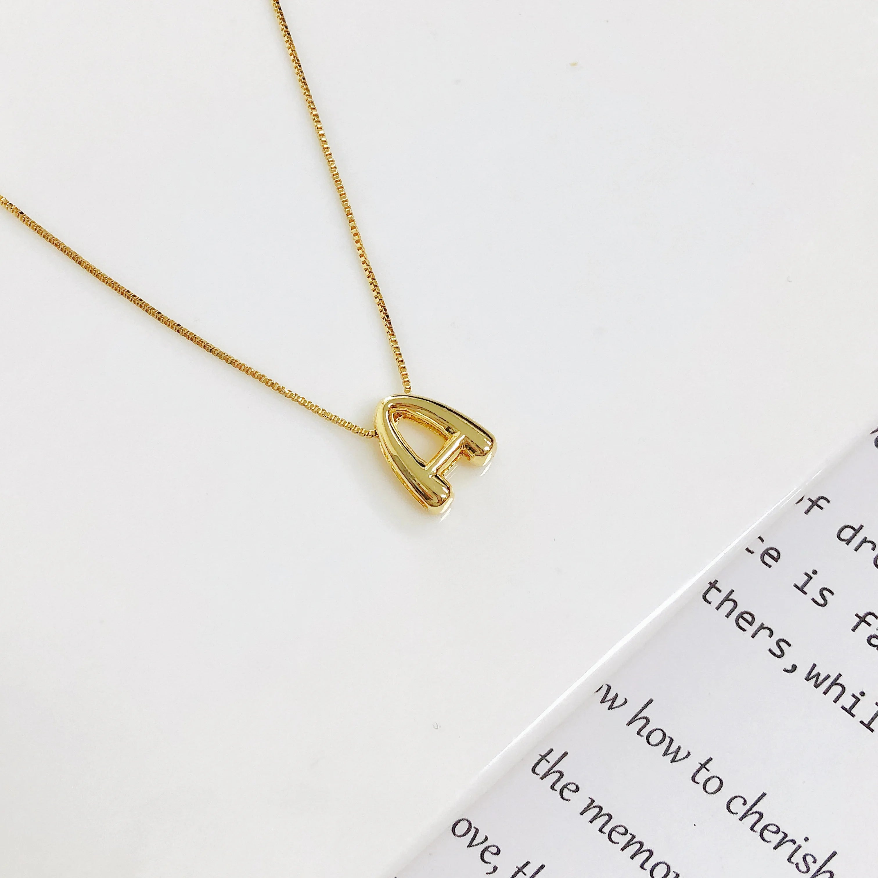 Golden Color Stainless Steel Initial Necklace for Women Girls Chunky Bubble Letter Pendant Necklaces Trendy Collar Jewelry Gift