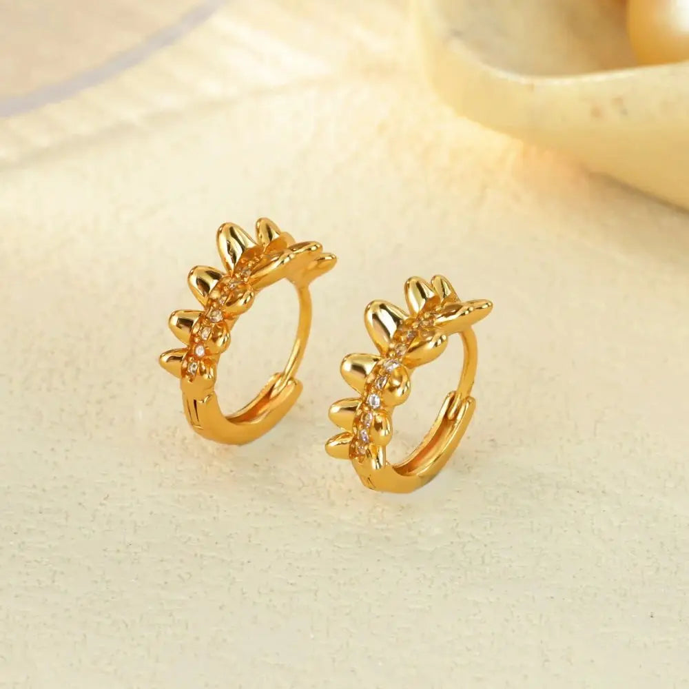 Luxury Stainless Steel Zircon Leaves Earrings Gold Color Anti Fading Earring for Women Vacation Wedding Jewelry Accessorie Gift
