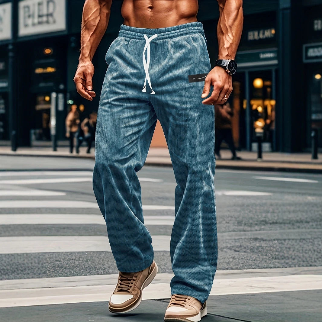 High Quality Striped Corduroy Men's Casual Pants Autumn Winter Loose Fashion Cargo Straight Pants Fitness Sports Hip Hop Pants