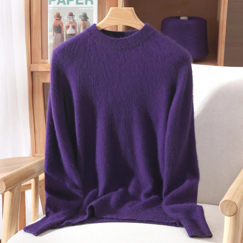 Women's 100% Mink Cashmere Sweater Crewneck Pullover Sweater Fleece Knitted Premium Clothing Winter Warm Long Sleeve Pullover