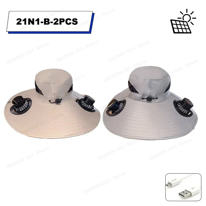 Multifunction Double Fan Solar Hat UV Protection Breathable Fisherman Cap Summer Outdoor Rechargeable Sun Fan Gift for Father