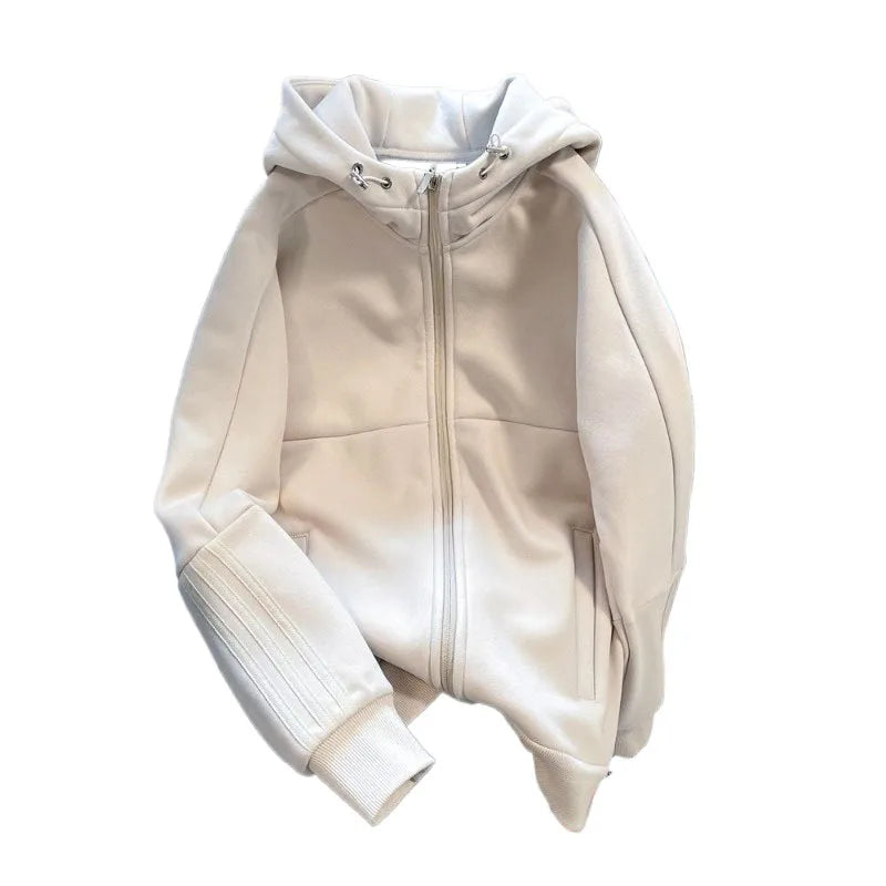 American Style Oversize Jacket Women Lazy Hooded Zipper Hoodies Autumn Winter Coat Female Long Sleeve Outerwear Zipper Cardigan