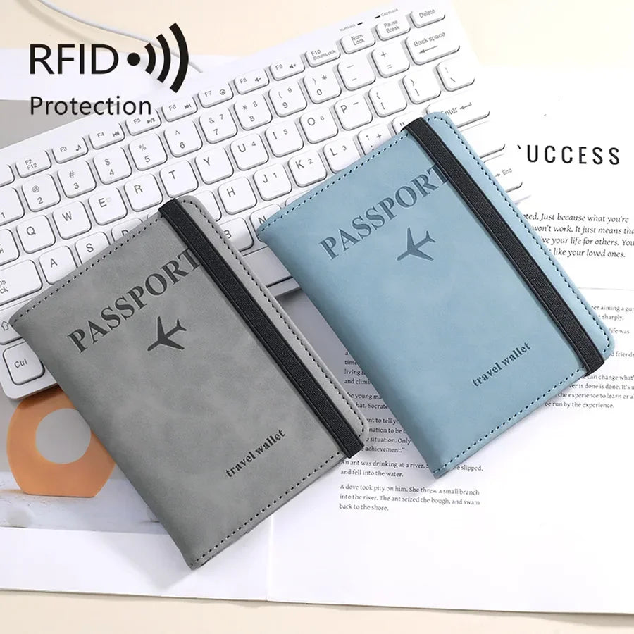 Anti-theft RFID Protection PU Leather Passport Holder Multifunctional Document Travel Wallet with Luggage Tag and Boarding Pass