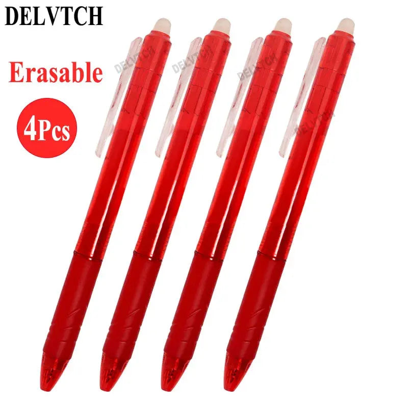 4Pcs/Set 0.7mm Erasable Gel Pen Retractable Handle Office School Writing Stationery Blue Black Red Ink Cartridge Refill Rods