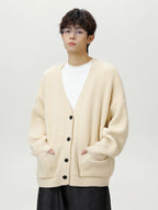 Thick Needle Texture Thickened Lazy Wind Cardigan Sweater Men's Autumn  Winter Keep Warm Retro Solid V-Neck Knit Sweater Jacket