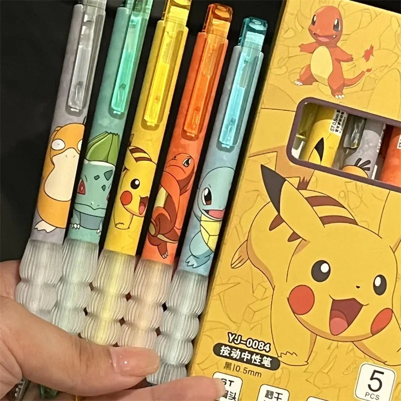5pcs Pikachu Gel Pen Set Pokemon Ballpoint Pen Cartoon Printing Writing Pen Students Stationery Office Supplies for Kids Gift