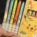 5pcs Pikachu Gel Pen Set Pokemon Ballpoint Pen Cartoon Printing Writing Pen Students Stationery Office Supplies for Kids Gift