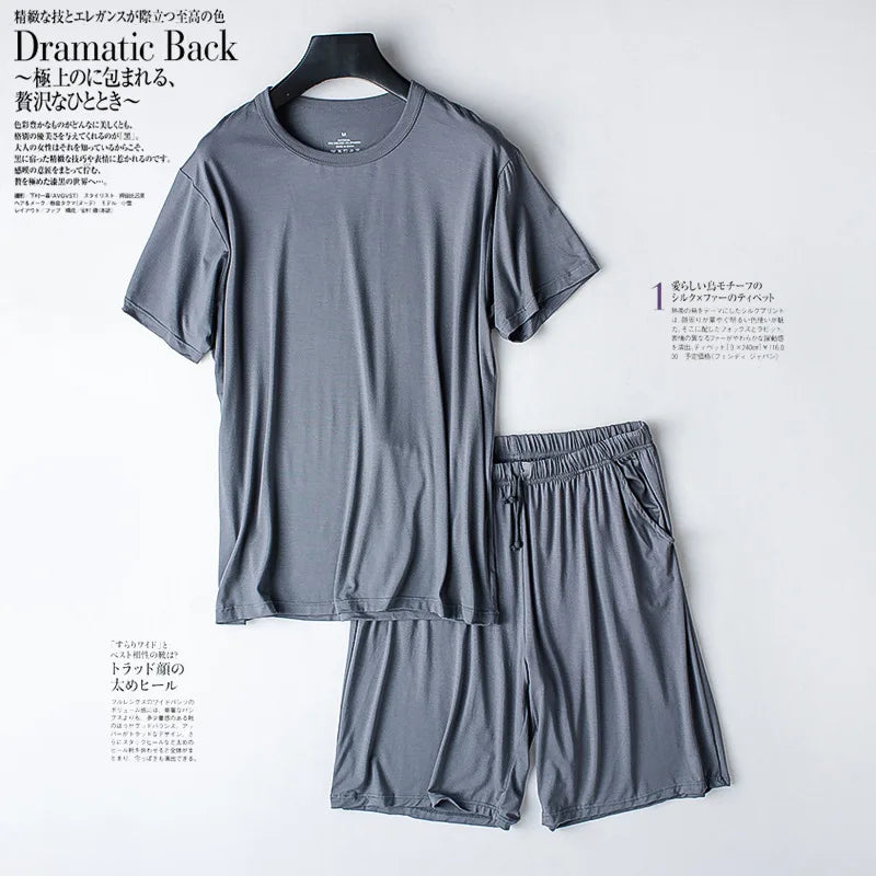 Modal Cotton Pajamas Suit Summer Men's Thin Loose Short-sleeved Shorts Nightwear Male Soft Breathable Homewear Sports Loungewear
