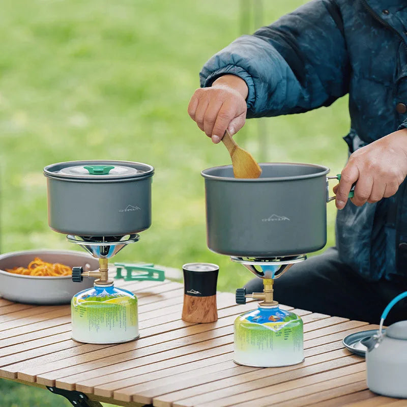 ‌Portable Windproof Camping Stove - Outdoor High Power LPG Gas Burner Integrated Cooking Cookware Stainless Steel 220g