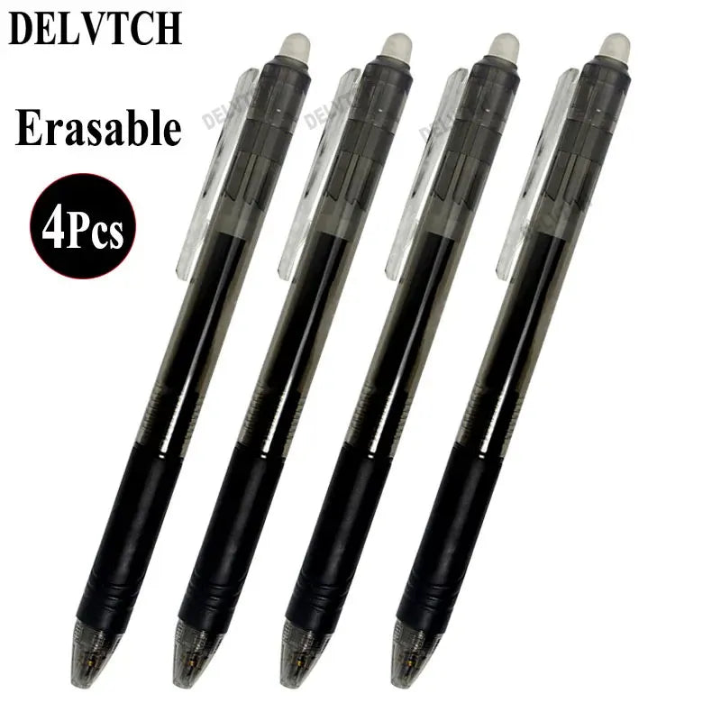 4Pcs/Set 0.7mm Erasable Gel Pen Retractable Handle Office School Writing Stationery Blue Black Red Ink Cartridge Refill Rods