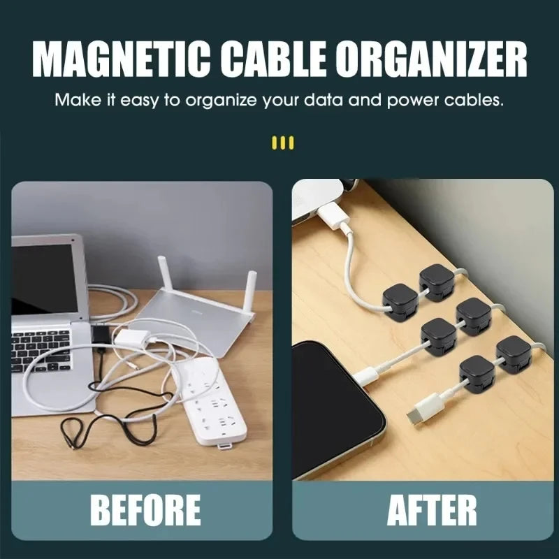 24/12PCS Magnetic Cable Organiser Clips Cable Management Wire Manager Cord Holder Charging Cable Winder Wall Mounted Hook