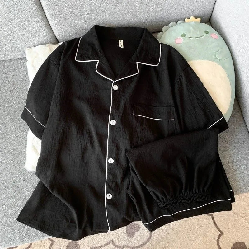 Men's Luxury New Pajama Set Solid Color Short Sleeve Lapel Top And Elastic Shorts Plus Size Pajamas Summer Loungewear Sleepwear