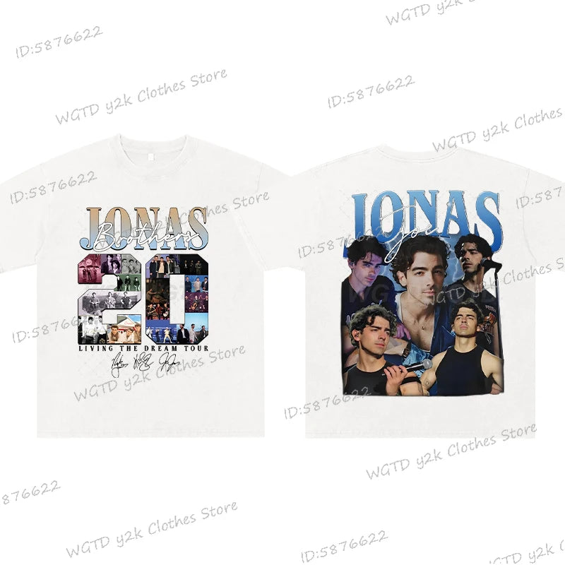 Vintage Jonas Bros 20th Annivesary Tour 2025 Print T-Shirt Short Sleeve Washed Tee Summer Women Men Shirt Casual Cotton Clothing