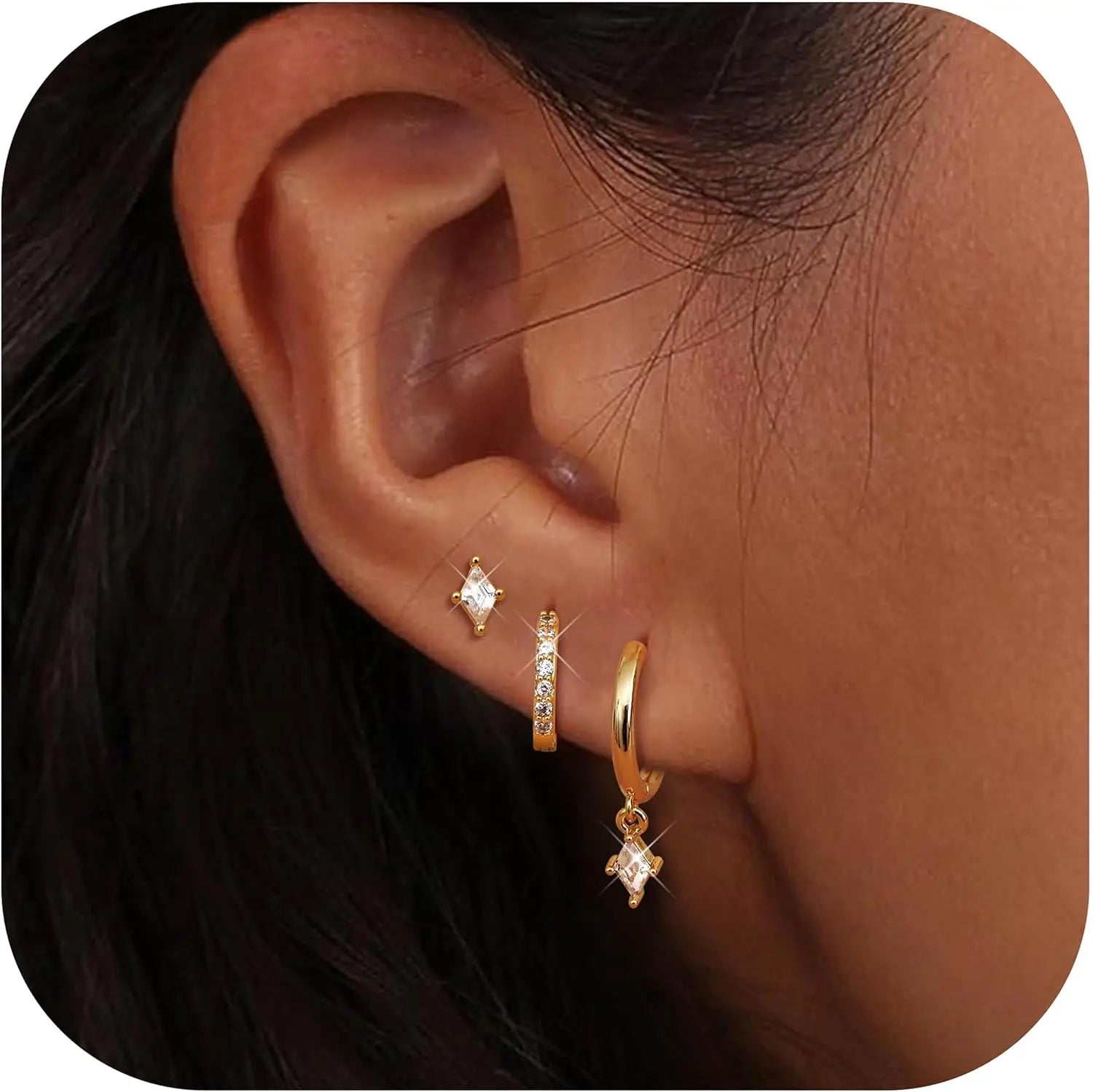 Florideco Hoop Earrings Set for Women Gold Plated Dangle Hoop Stud Earrings Stacks Pack Dainty Dangle Hoop Huggie Stud Cartilage